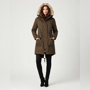 Anthropologie Khaki Utility Jacket with Hood and Canvas Finish